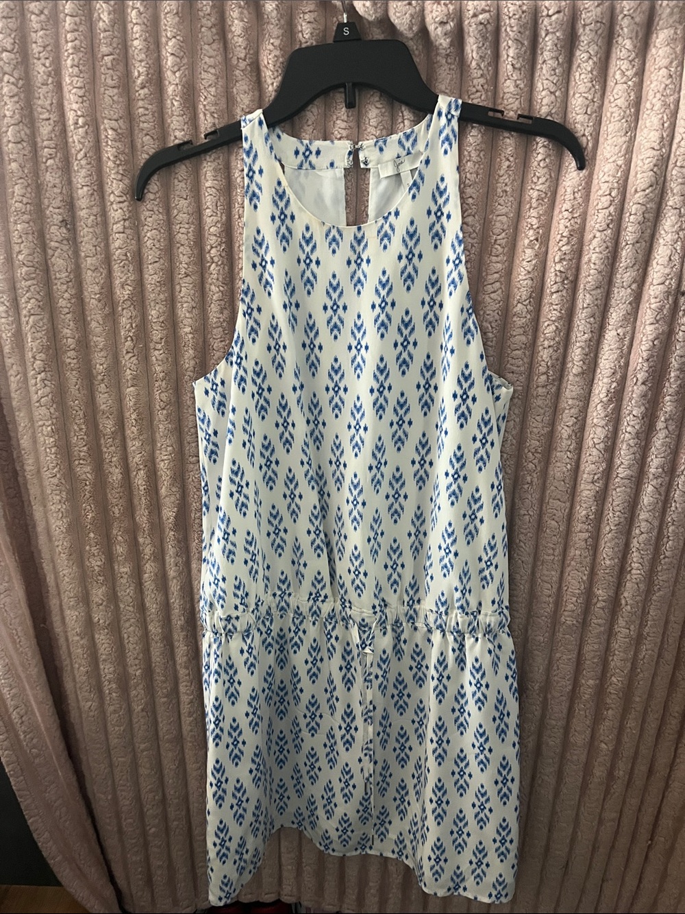 Joie White Dress with Blue Geometric Print